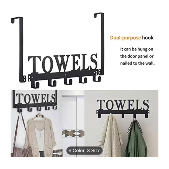 Over The Door Towel Rack Bathroom Organizer; Over The Door 5 Hooks Door Hanger - Picture 3 of 6